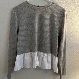 Grey & White Peplum Top